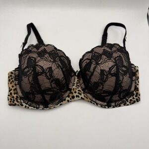 Victoria Secret Bra Leopard Print Black Lace Balconet Size 34D